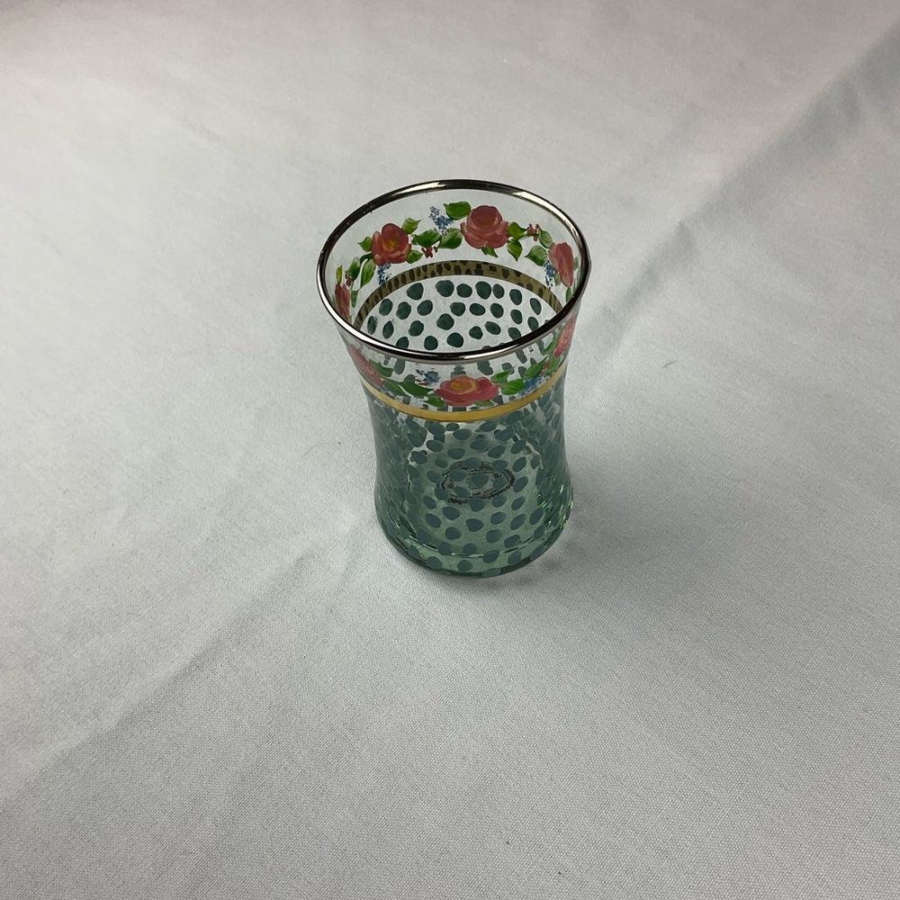 Single MacKenzie Childs Flowered Polka Dots Striped 3.5” Small Tumbler - Picture 2 of 3